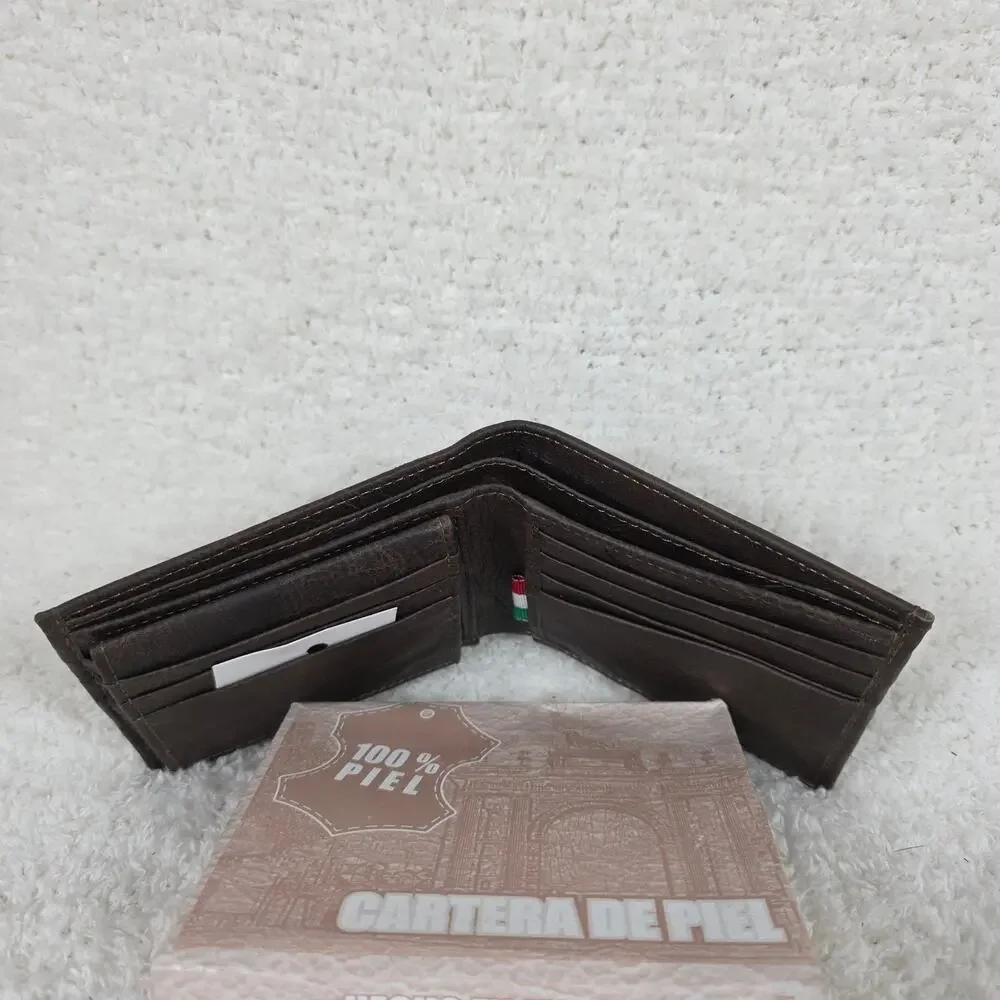 Men's Genuine Leather Bi-Fold Wallet Matte Brown Design Made in Mexico